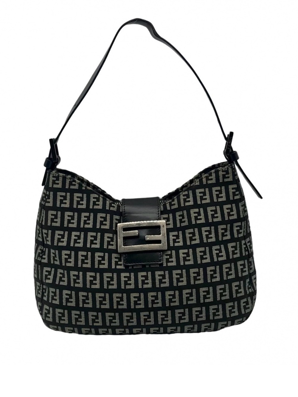 Fendi Black and Gray Zucca FF Logo Shoulder Bag